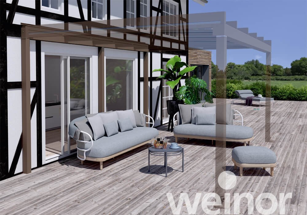 Supporting Wall Connection Frame and Terrazza Pure with glass patio roofs